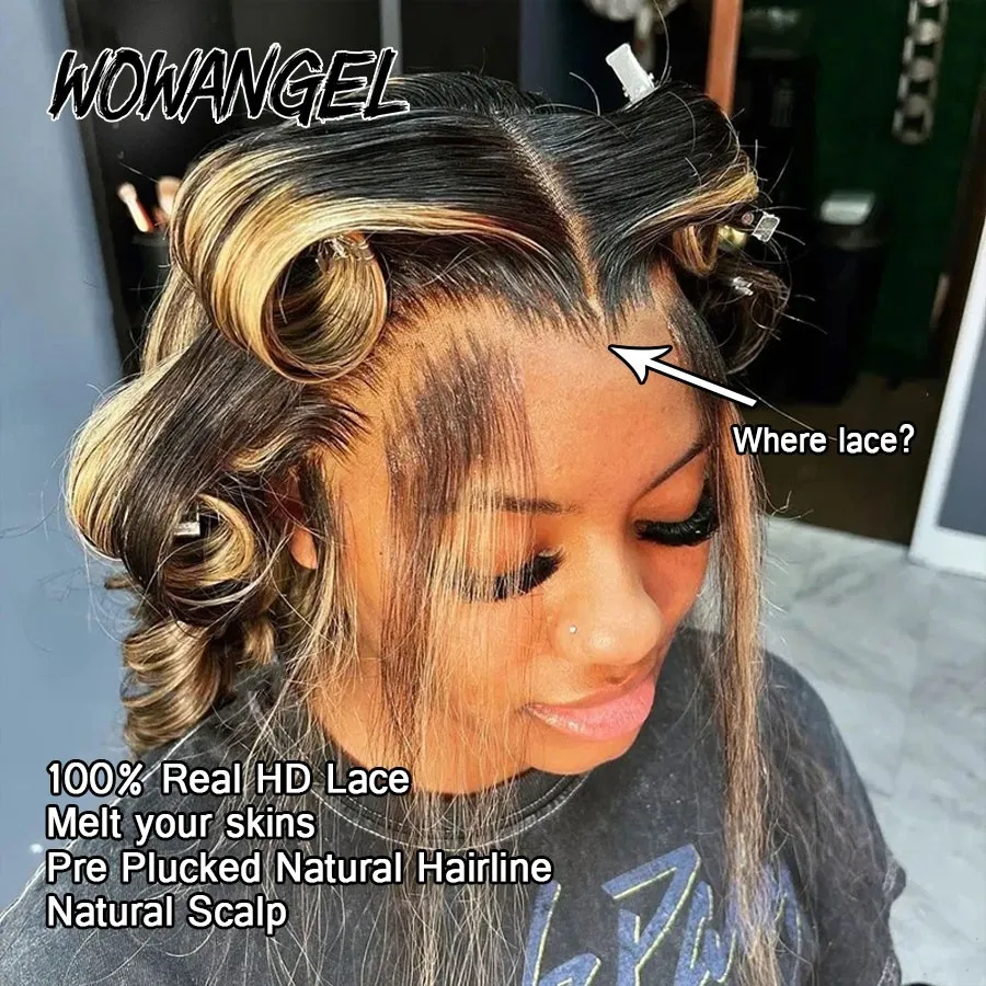 1B27 Highlight Colored Wig 13x6 HD Lace Frontal Human Hair Wig 34inch Body Wave Melt Skin 13x4 Full Frontal Wig Brazilian Hair