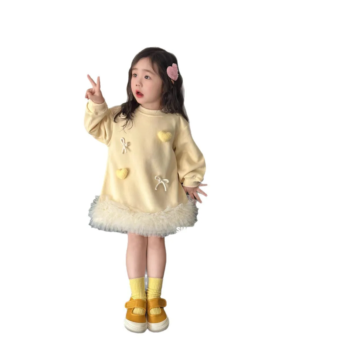 

Mid-length girls' sweatshirts spring and autumn clothesNew cute foreign baby girls puffy skirts sweet mid-length princess skirts