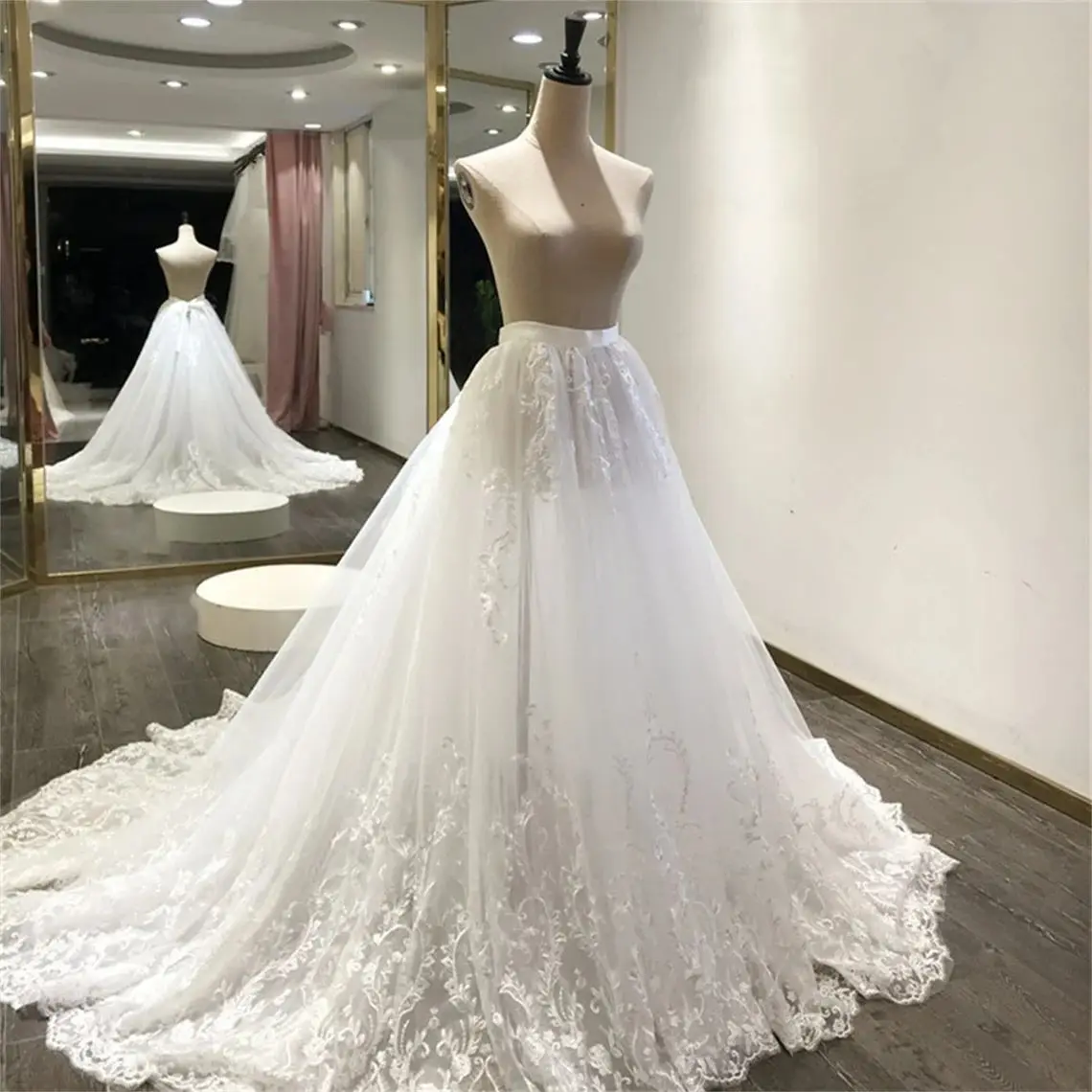 Tulle Luxury Lace Appliques Detachable Skirt Wedding Boho Removable Train For Dresses Bridal Overskirt