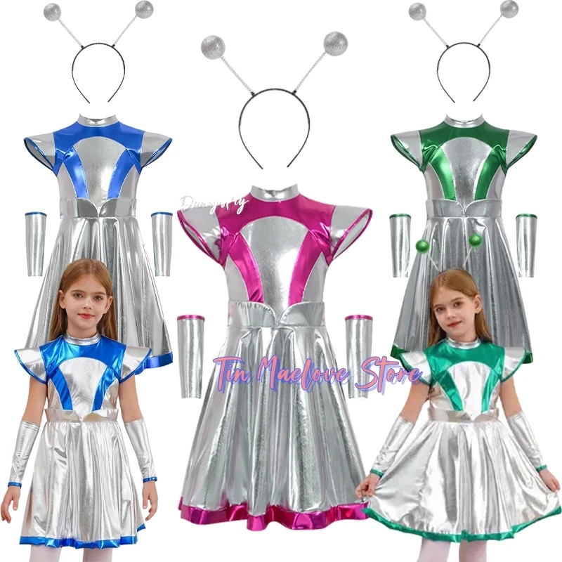 

Aliens Cosplay Halloween Costume Sequins Cheerleading Dance Ballet Dress Robot Role-playing Women's Girl Dresses HalloweenSuits
