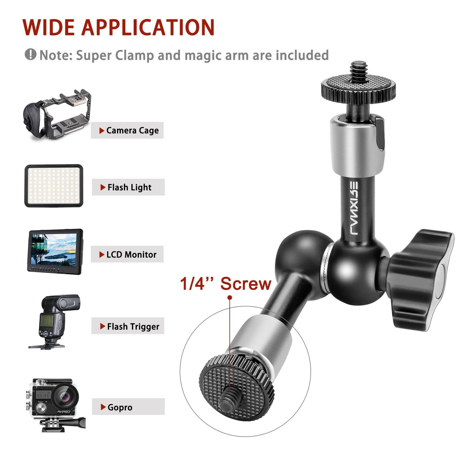 Lanxire Super Clamp und 5,9 Zoll verstellbarer Reibungs-Magiearm mit 1/4 Zoll Schraube für Kamerakäfig-Blitz-LED-Lichtmonitor