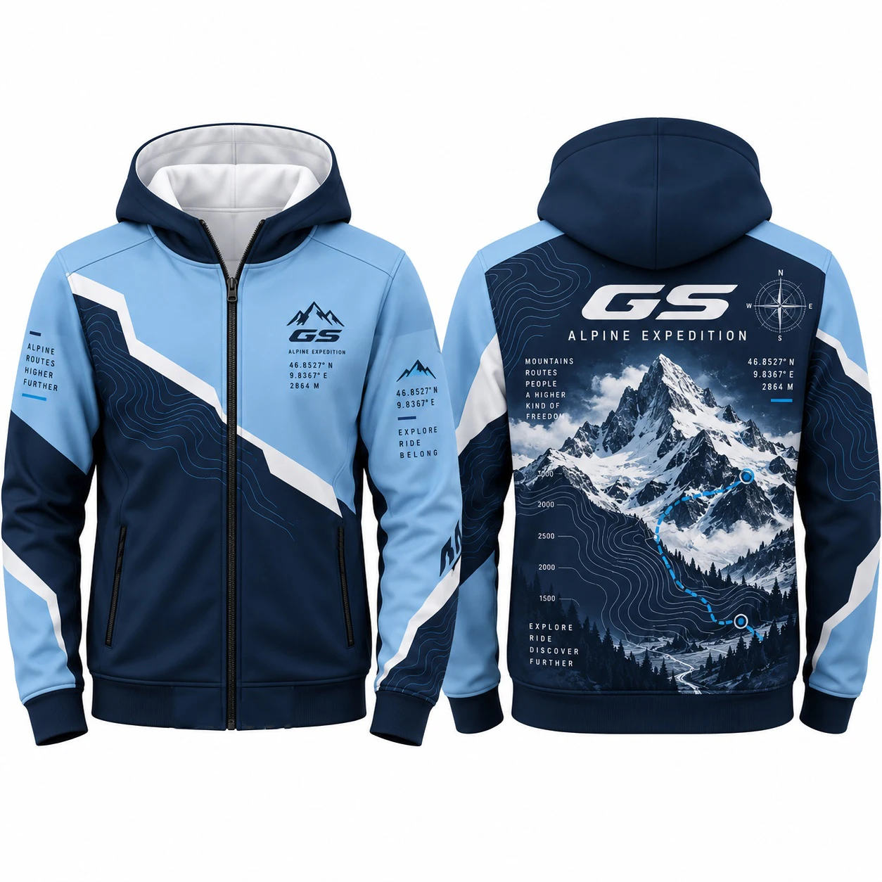 GS Alpine Expedition Motorcycle Zip Up Hoodie Men Unisex Mountain Adventure Graphic Jacket Outdoor Biker Casual Streetwear