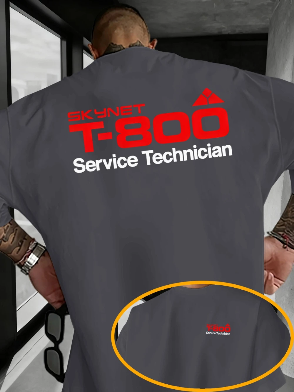 Trendiges und stilvolles Herren-T-Shirt mit Aufdruck „Skynet T800 Service Technician“, kurzärmeliges T-Shirt für Paare, Streetwear-T-Shirt aus reiner Baumwolle