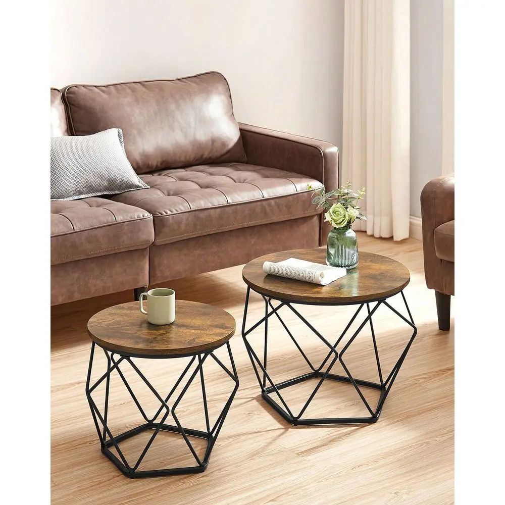 

Small Coffee Table Set Of 2, Round Coffee Table With Steel Frame, Side End Table For Living Room, Bedroom, Office