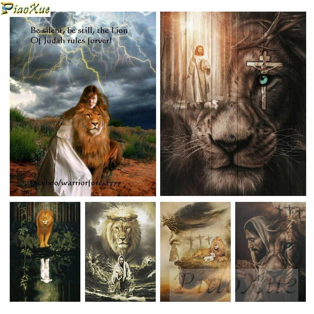 Jesus and Cross Diamond Art Painting Lion Of Judah Mosaic Christ Religious Images Rhinestone Full Drill Cross Stitch Kits Craft