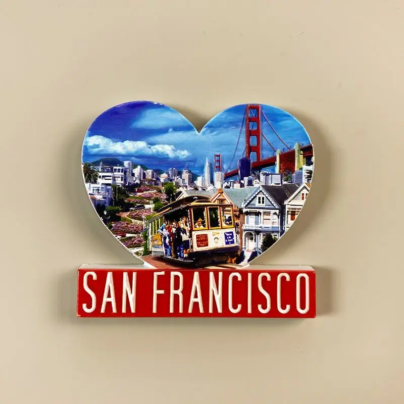 

San Francisco USA North America Fridge Magnet - Golden Gate Bridge, Cable Car, Strong Refrigerator Decor Accessory