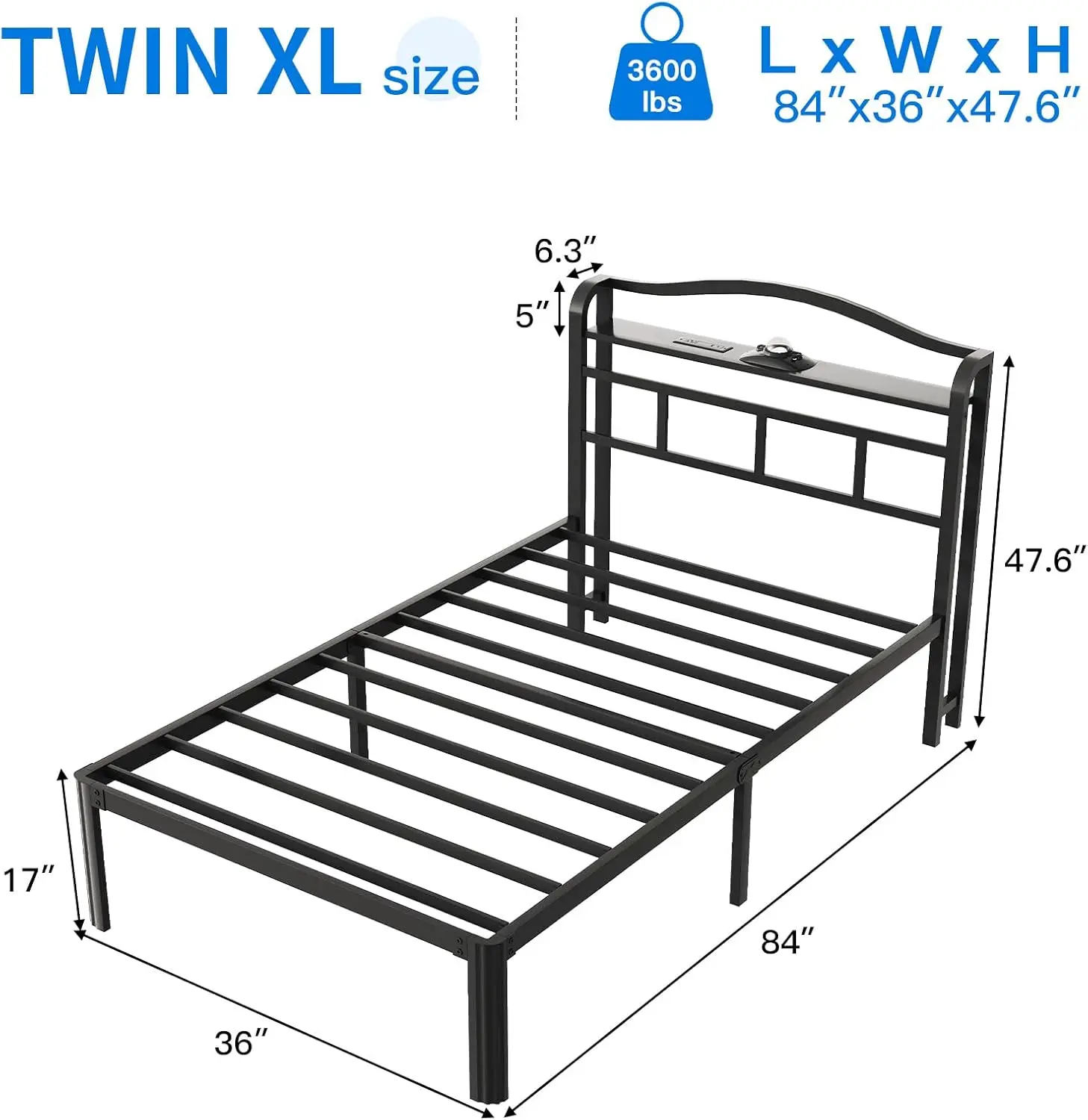 Uomeur Twin Xl Size Bed Frames With Smart Outlet And Galaxy Holographic Projection Lights,47.6