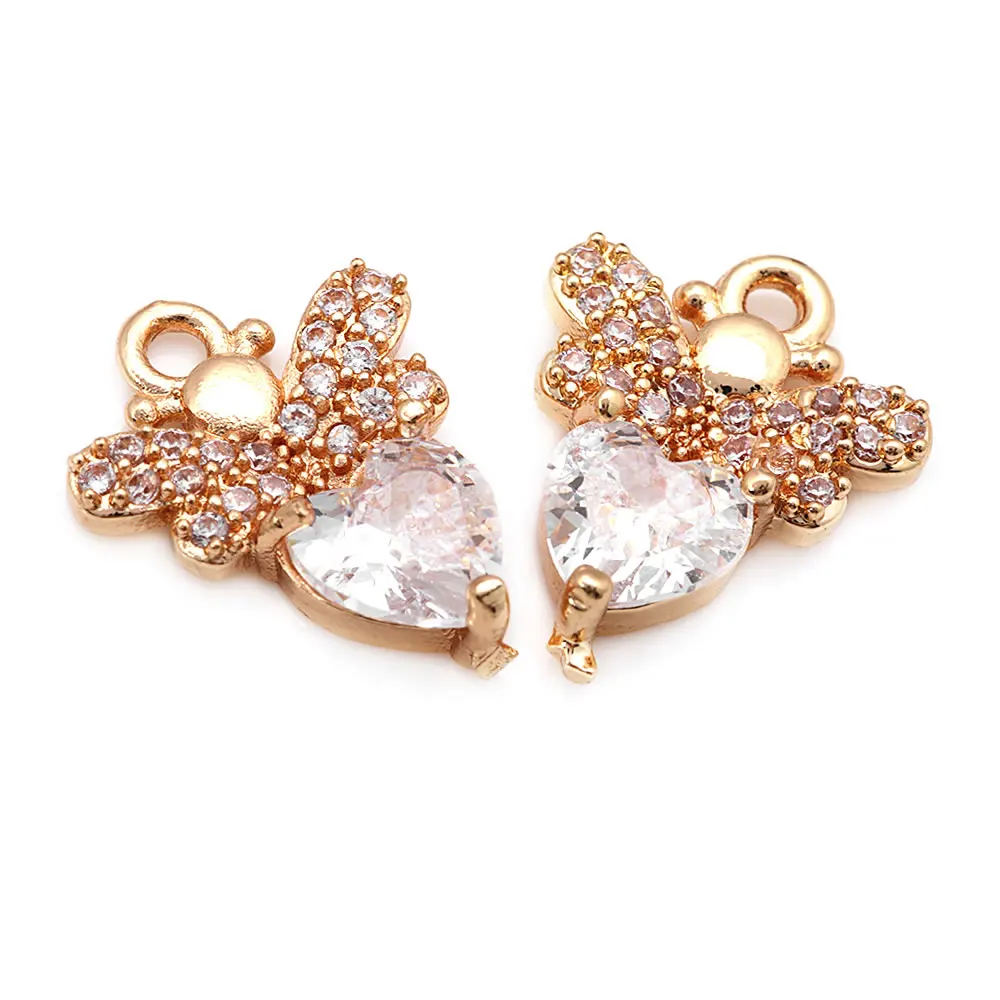 6PCS Brass Zircon Butterfly Heart Charms Pendants High Quality Necklace Earrings Jewelry Accessories Rosediy official-website