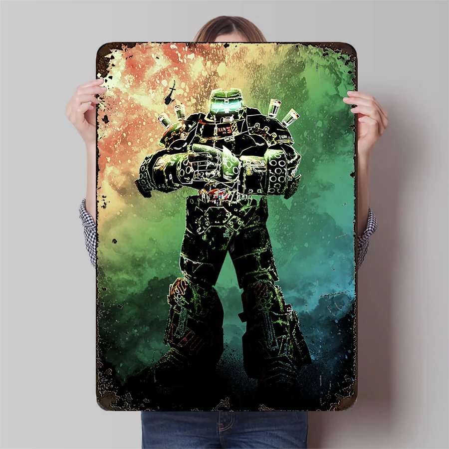 Cyberpunk Mecha Warrior Metal Wall Art Retro Industrial Style Home Decor Customizable Mural for