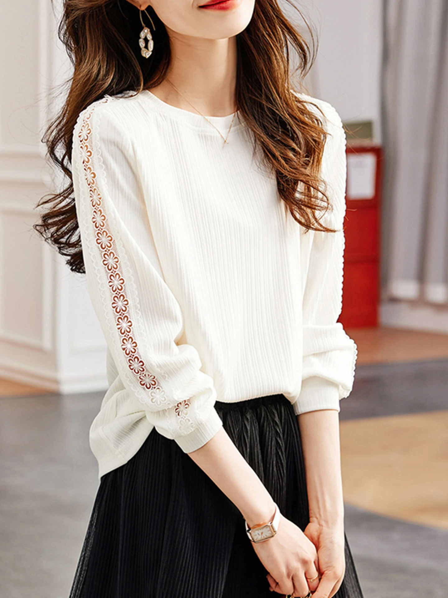 

Женская трикотажная футболка с длинным рукавом: комфортная, простая, модная, высококачественная, осенняя новинка, топ с круглым вырезом