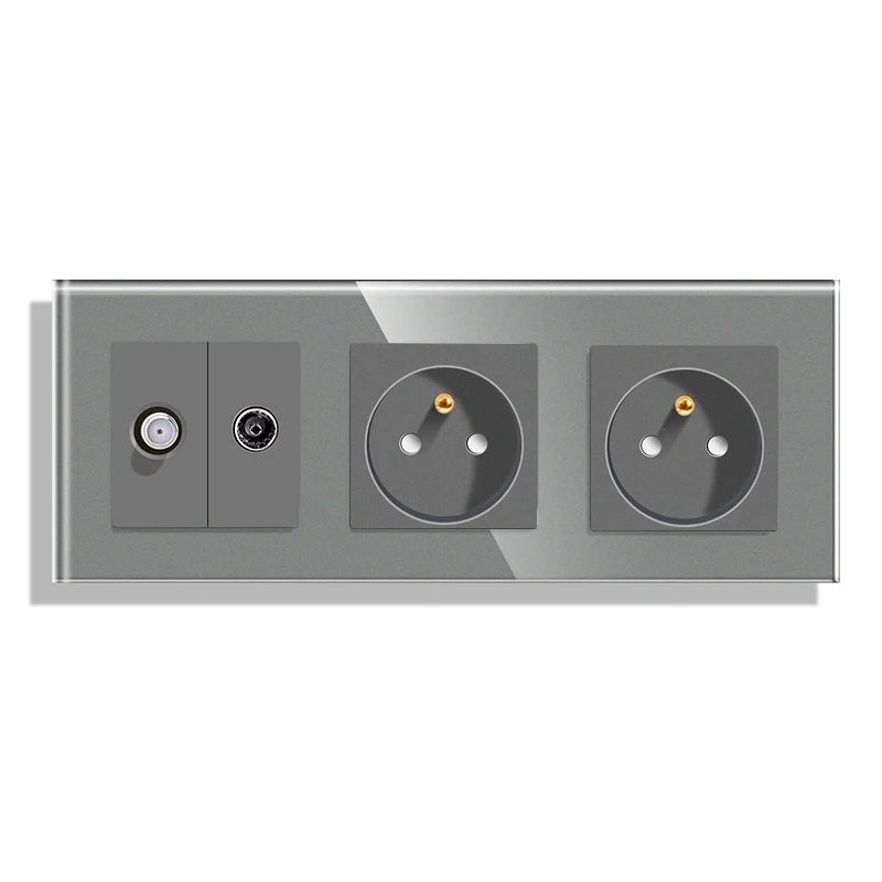 Bingoelec Grey DIY Parts USB TV ST Function Part 1/2/3Gang Push Button Switch Wall Glass Frame Power Sockets Base EU Standard