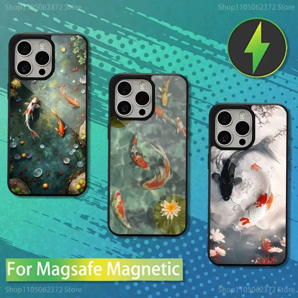 

Art Painting Koi Carp Phone Case For iPhone 16,17,15,14,13,12,11,Pro,Max,Plus,Mini,Magsafe,Magnetic Wireless Charging Case