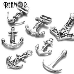 REAMOR 2pcs Stainless Steel Viking Bird Anchor Hook Double Hole For Leather Bracelet Connector Clasp Pendant Jewelry Accessories