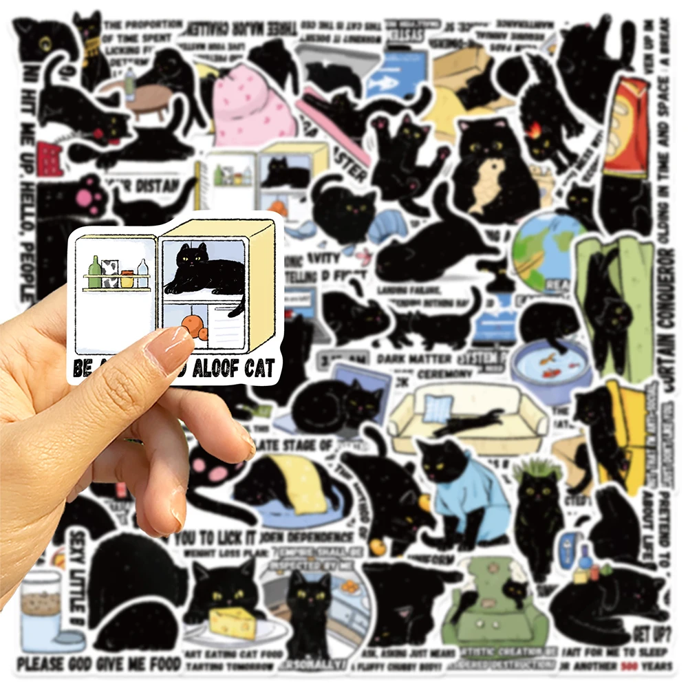10/30/50 Stück Niedliche Schwarze Katze Alltagszitate Cartoon-Aufkleber Lustige DIY Laptop Handy Wasserdichte Kawaii Dekorations-Aufkleber Spielzeug