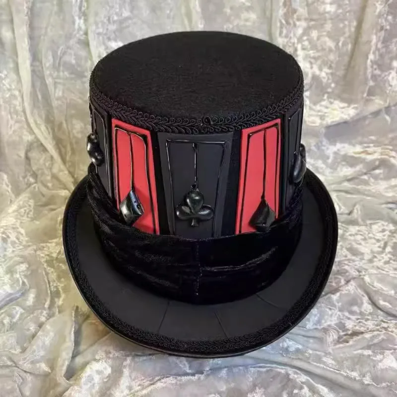 Cappello Steampunk Halloween Cosplay Spettacolo teatrale Cappello COS medievale nero e rosso