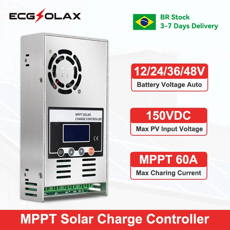 ECGSOLAX MPPT 60A Solar Charge Controller 12V 24V 36V 48V Auto Solar Battery Charge Regulator 60A With LCD Display Max PV 150VDC