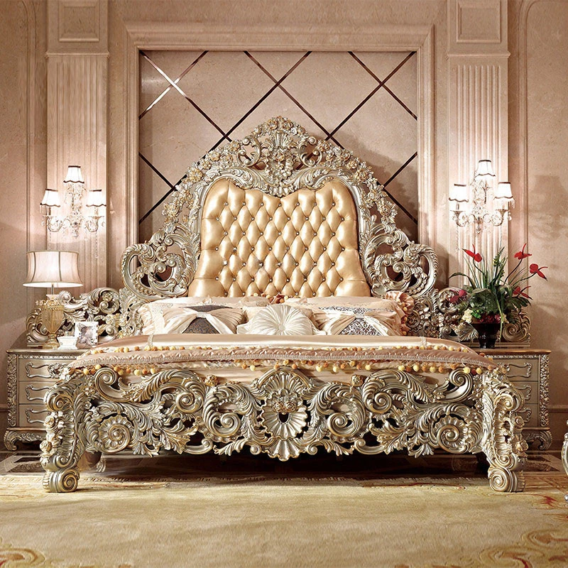 !@RIKKASI Wooden Palace-style Extra-large Bed - Royal Bedroom Furniture - Luxurious Classic Antique Wooden Double Bed