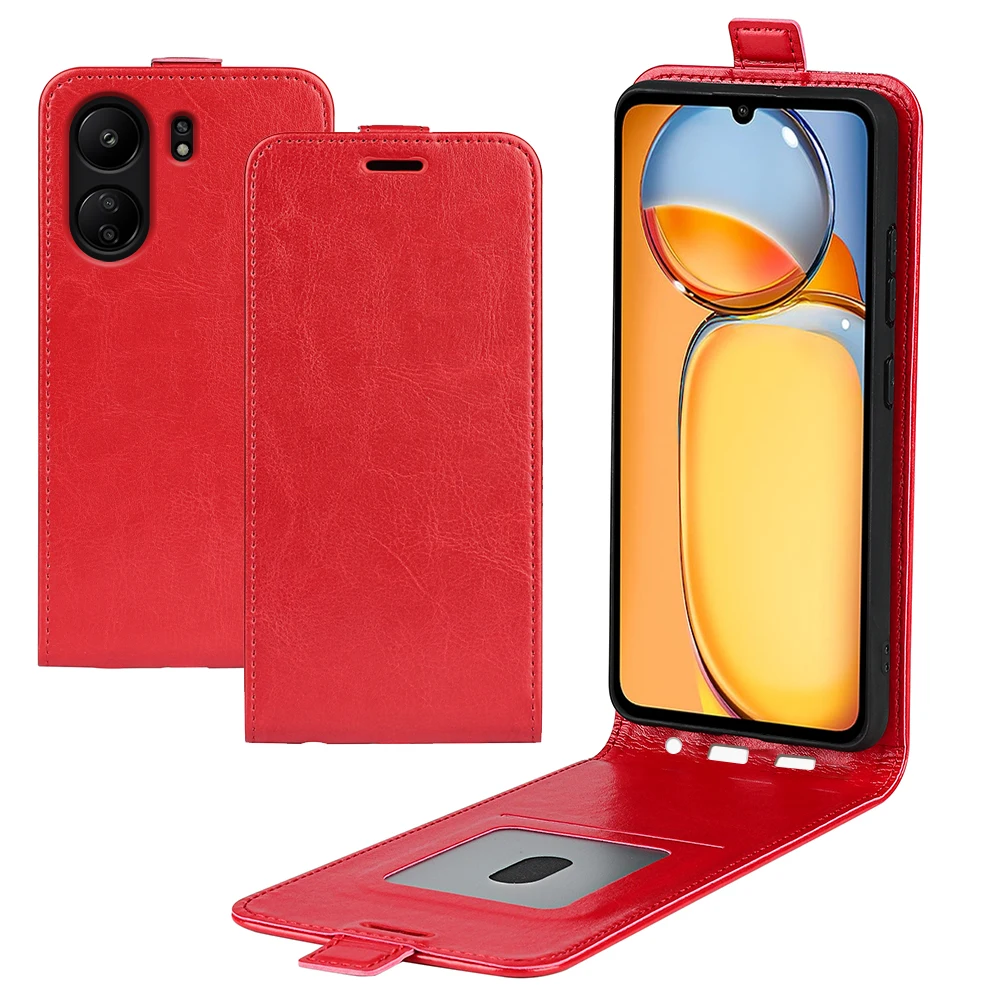 New Style Magneitc Vertical Up Open Down Flip PU Leather Card Holder For Xiaomi Poco C65 / Redmi 13C 4G Soft Back Phone Cover Ca