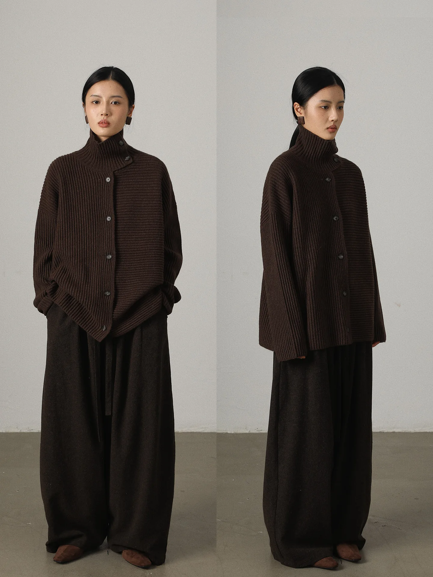 

Вязание ленивого ветра, тяжелая кашемировая водолазка, женские свитера носят асимметричный воротник-стойка.