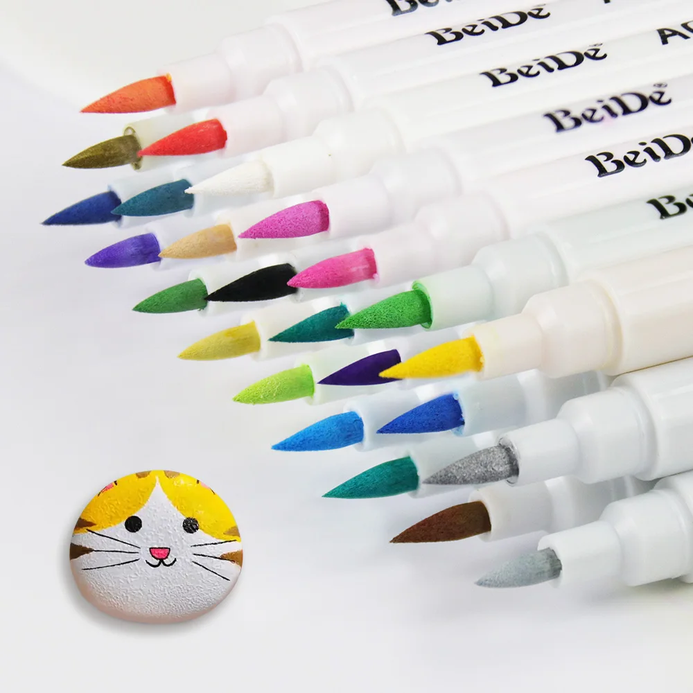 24 Colors Acrylic Paint Marker Set Brush Tip Art Marker Pens for Rock Glass Fabric DIY Card Ceramic Art Painting