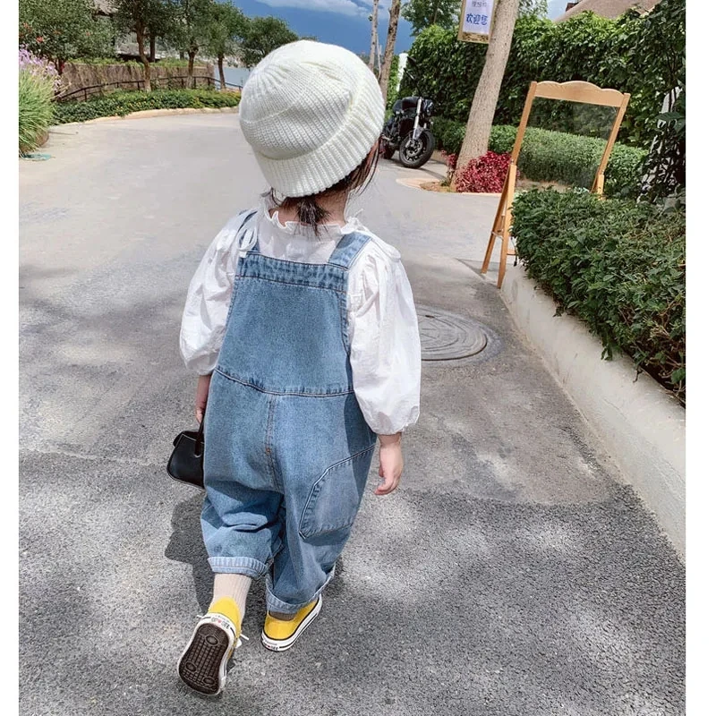 Solid Color Jeans Children Overalls Casual Pants Children\'s Fashion Jeans Outer Wear Baby Spring Autumn Children Overalls