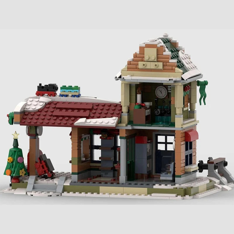 Modelo City Street View, ladrillos de construcción MOC, pequeña estación de invierno, tecnología Modular, regalos, vacaciones, montar, juguetes para niños, traje