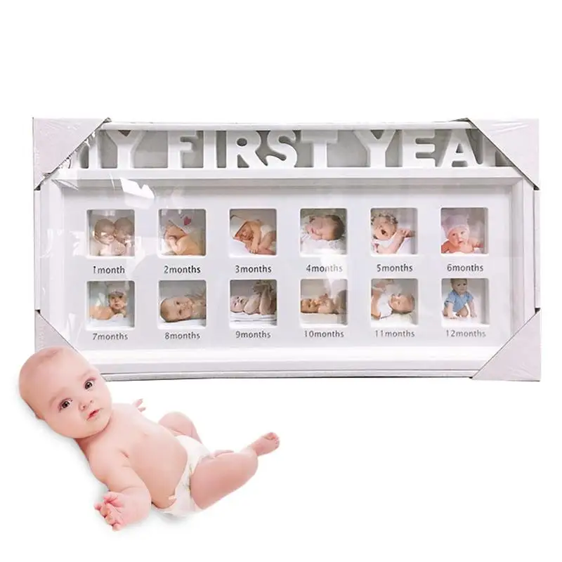 Baby's First Year Frame 12 Months Baby Keepsake Frame Growth Record Photo Frame 42cx21.5x2.8 Cm Baby Growth Moments Photo Frame