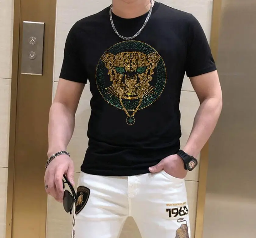 S-6XL T-Shirt  Anime Men's  Summer Casual Round Neck Short Sleeve  Designer Rhinestone   Fashion Sports  Streetwear