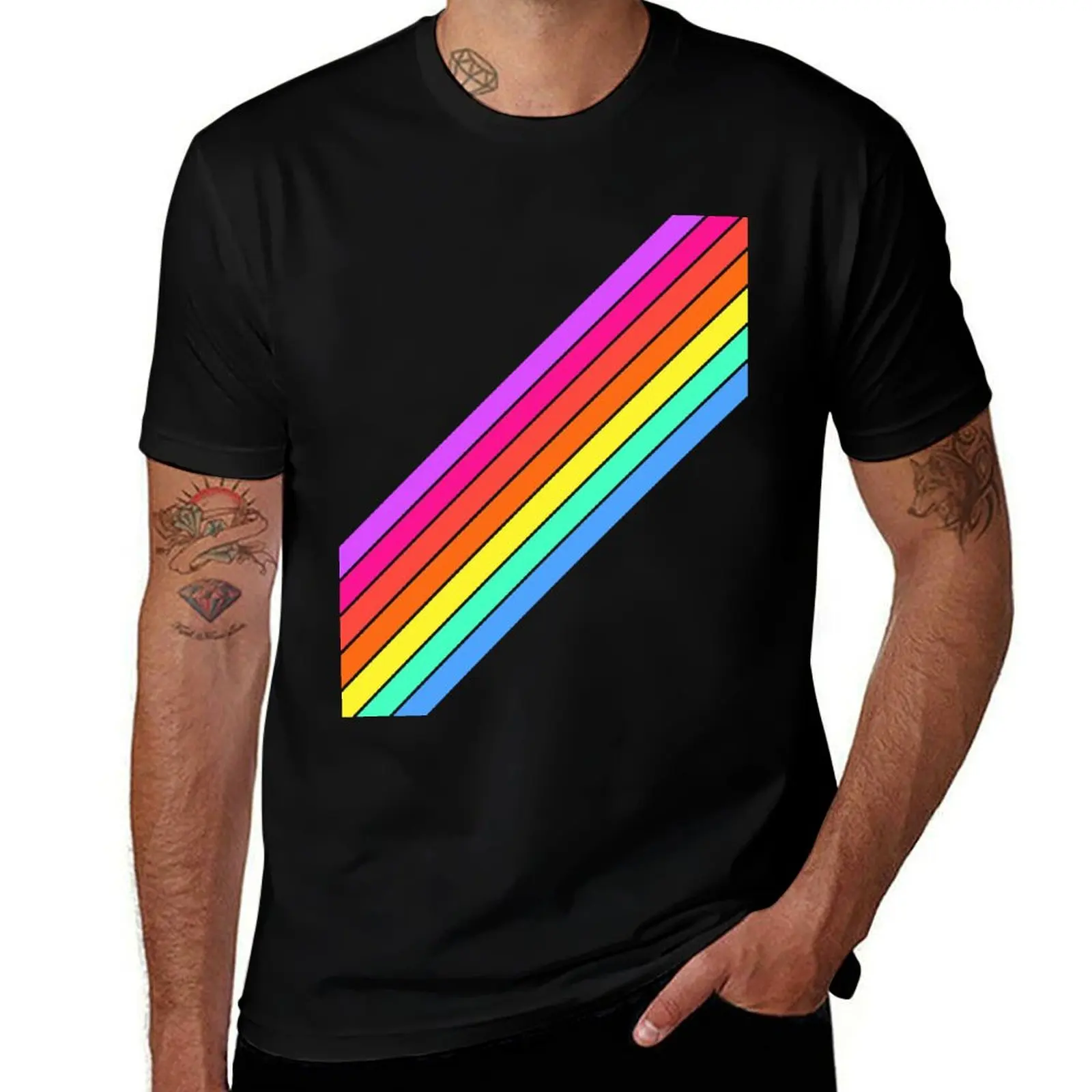 

graphic T-Shirt man Stripes Retro t for shirts man shirt tees Rainbow cotton t