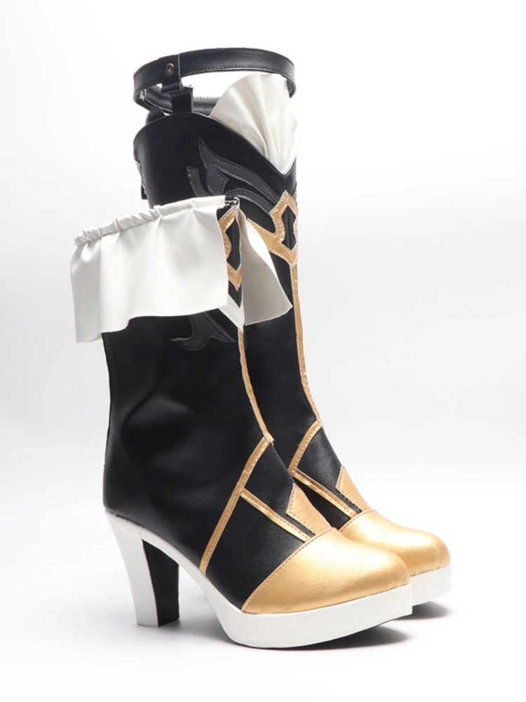 Honkai:Star Rail Sushang Korte Hoge Laarzen Pu Lederen Metalen Gesp Veters Elegante Asymmetrie Hakken Laarzen Cosplay Schoenen Voor Jongensmeisje