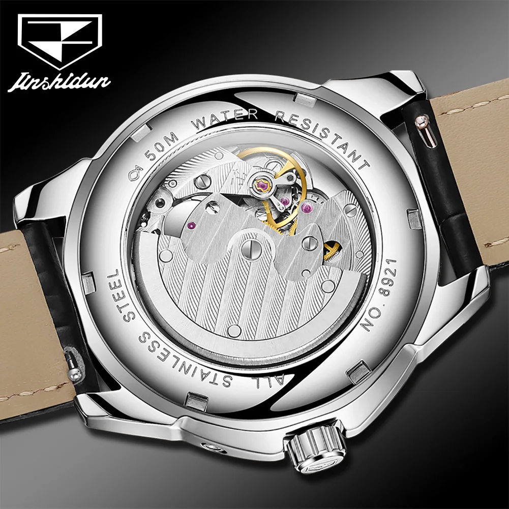 Imagem -05 - Jsdun-relógio Masculino de Couro Swiss Certified 40 mm Relógio Esportivo Automático Mecânico 5bar Impermeável 8921 2023