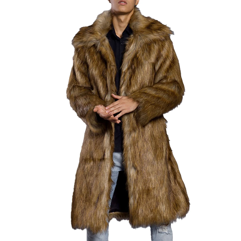 

High Street Faux Fur Men's Long Coat Jacket Winter Tide Warm Heavy Industry Haute Loose Casual Windbreakers Coats Clothing