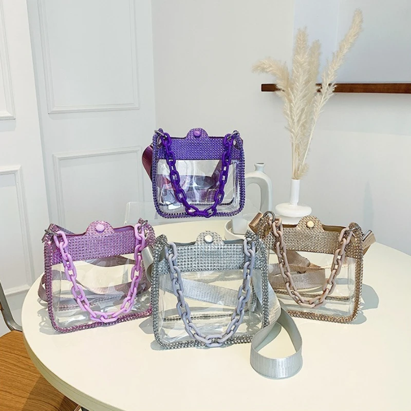 

New Transparent Handbag Fashionable and High Quality Single Shoulder Shopping Bag Solid Color Versatile Girls' Phone Storage Bag