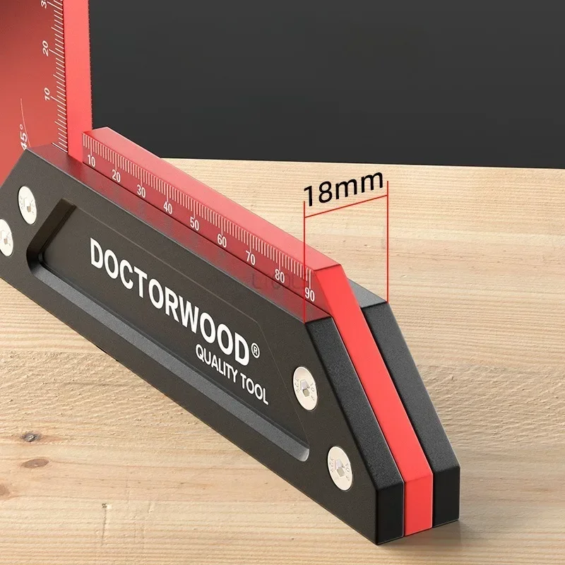 Woodworking Multifunctional Thick and Wide Seat Ruler High Precision Marking Drawing Aluminum Alloy 45 Measurement Tool Ruler