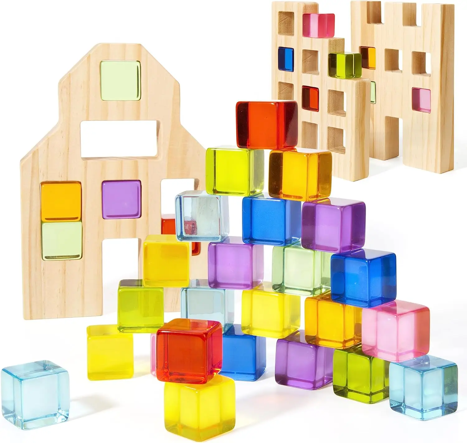

36 PCS Rainbow Wooden Building Blocks Set for Kids, Montessori Stacking Toy, STEM Educational Gift for Boys Girls Ages 3-6