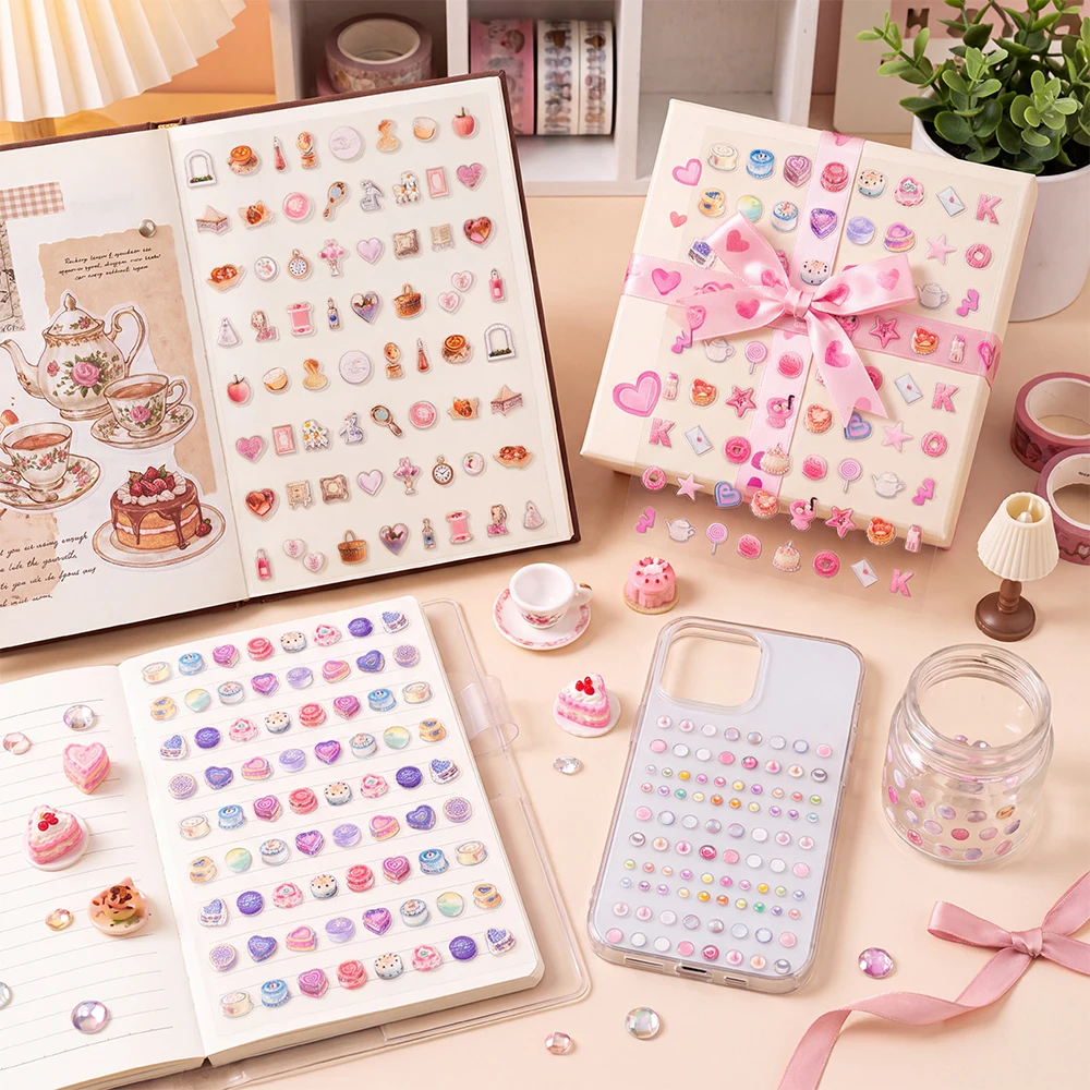 Kawaii Sticker Pack Coquette Bows Dessert Pearls Self Adhesive Labels For Journal Scrapbook Phone Case DIY Decoration Gifts