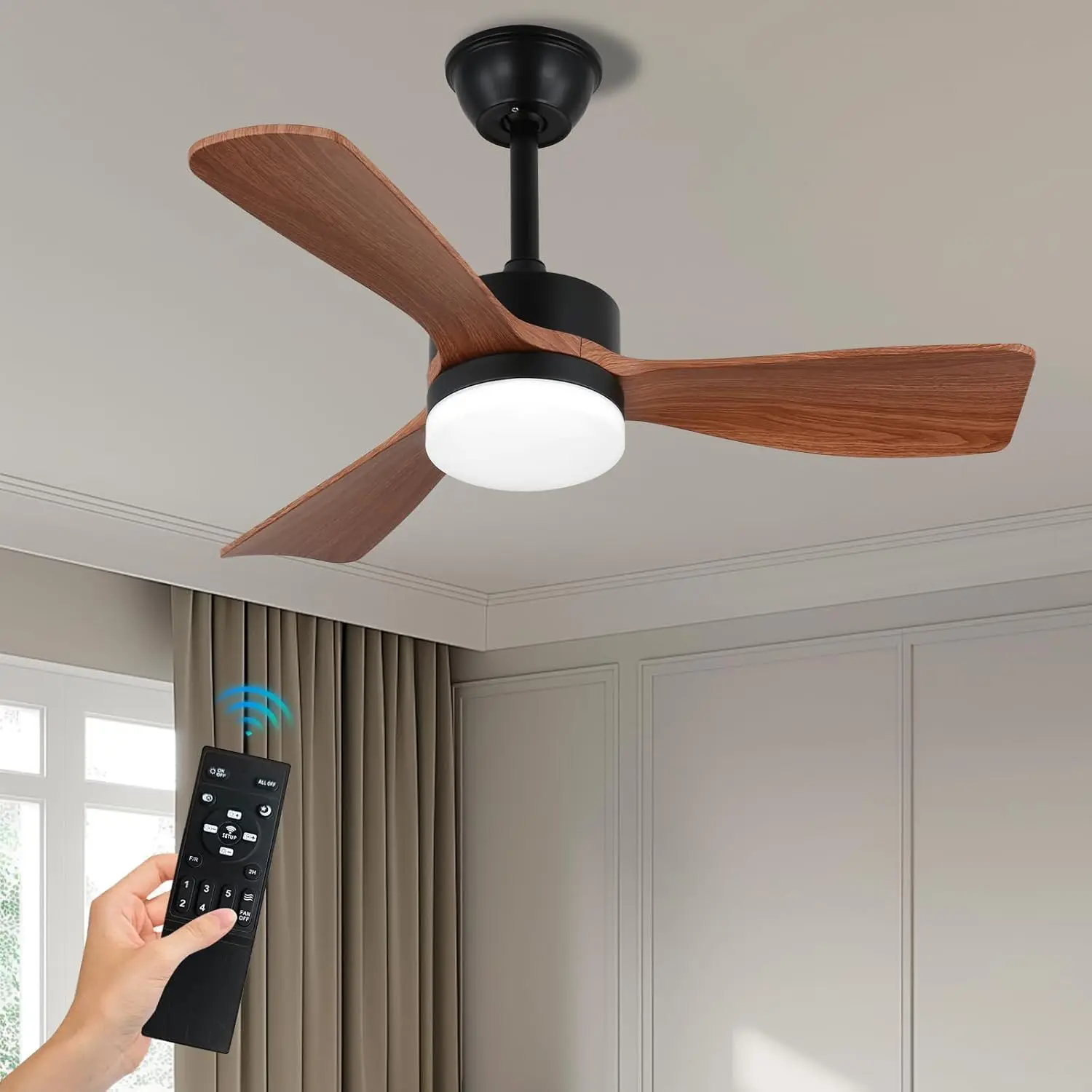 

36" Ceiling Fans with Lights and Remote, Low Profile Ceiling Fan with Light Flush Mount, Dimmable Noiseless Reversible DC Motor