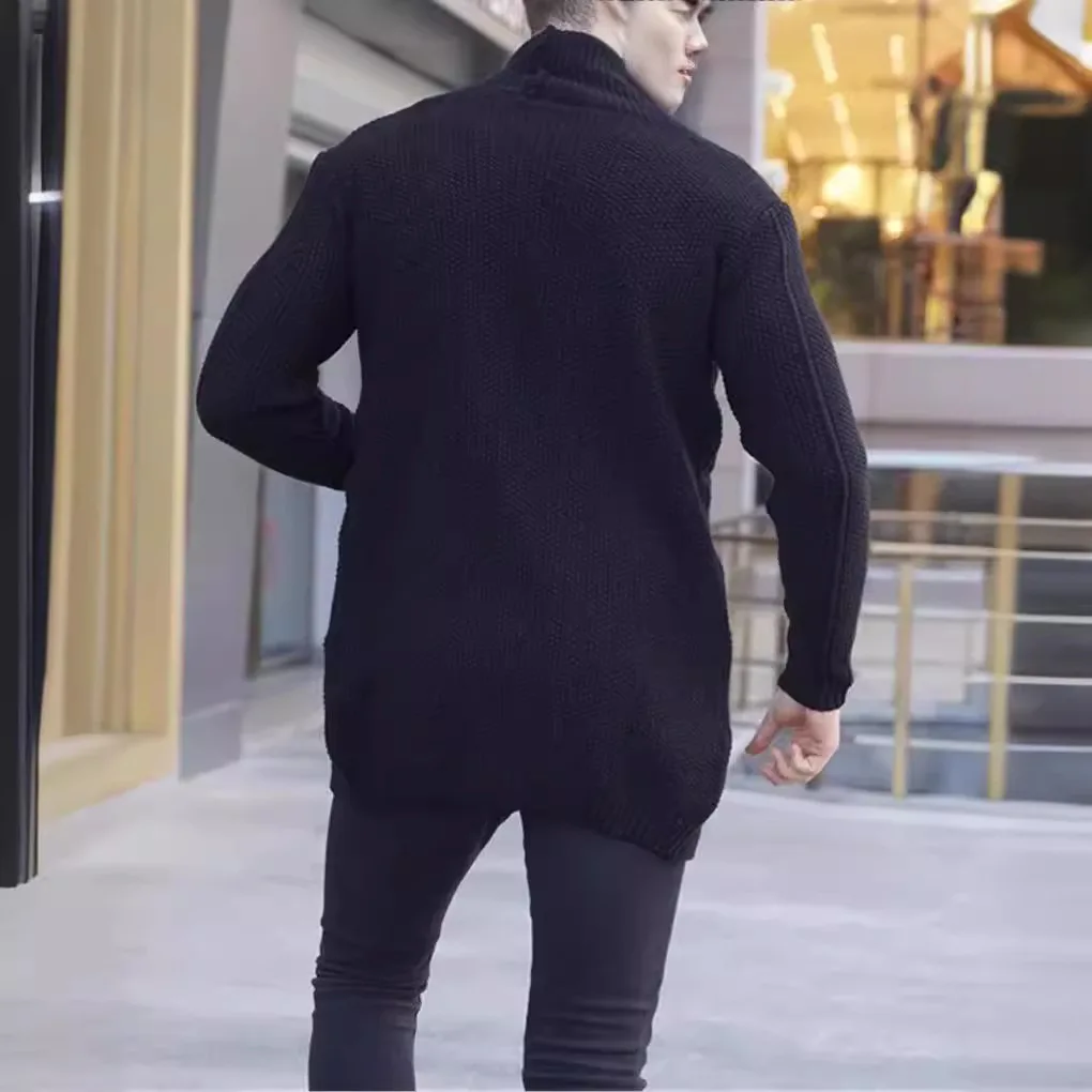 Men Cardigan Sweater Knitted Coat Casual Vintage Knitwear Stretch Stand Collar Outerwear 2025 Autumn Winter Daily Knit Jacket