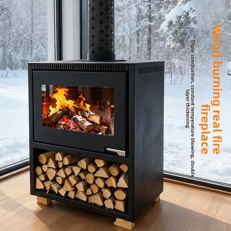 New Wood Burning Stove – Multi-Function Fireplace for Home Heating, Log Burner with Grate & Ash Pan & Flue Pipe