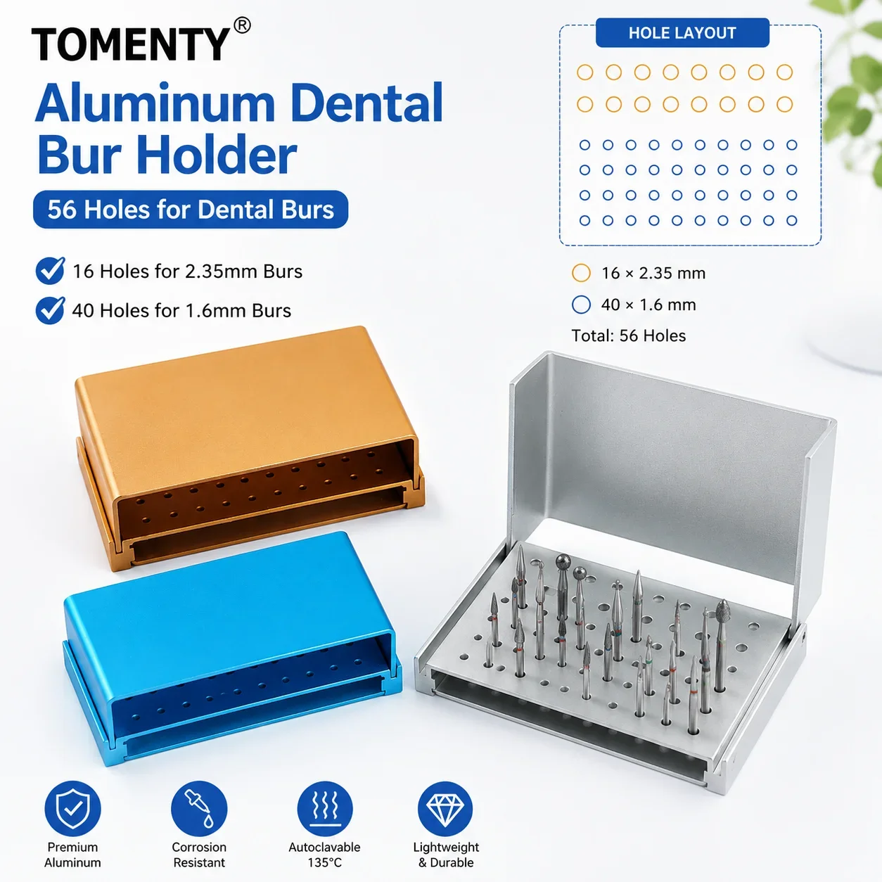 1Pcs SYNI Dental Bur Holder for High and Low Speed 56Holes Endo Box Cleaning Stand 135℃ Autoclavable Sterilizable Lab Tools