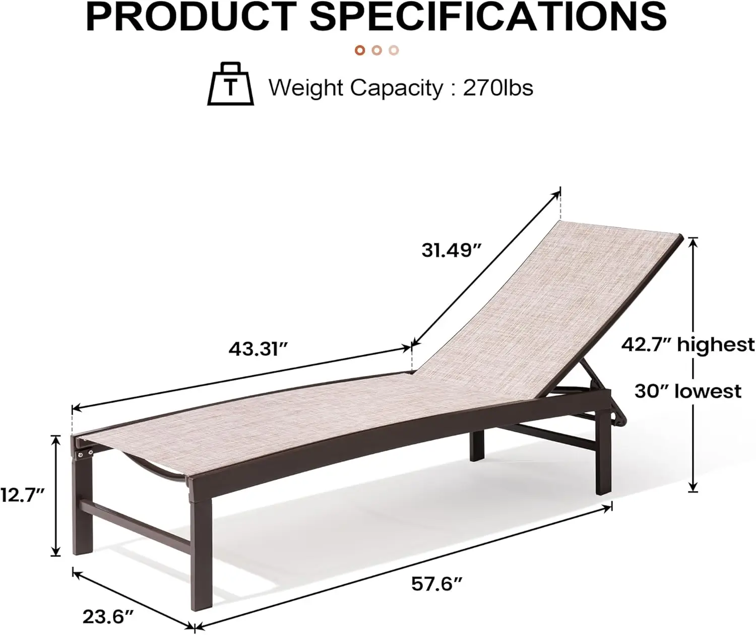 Producten Aluminium Verstelbare Chaise Lounge Stoel Buiten Vijf Standen Fauteuil, Gebogen Ontwerp, Alle Weersomstandigheden Voor Patio, Strand, Ya