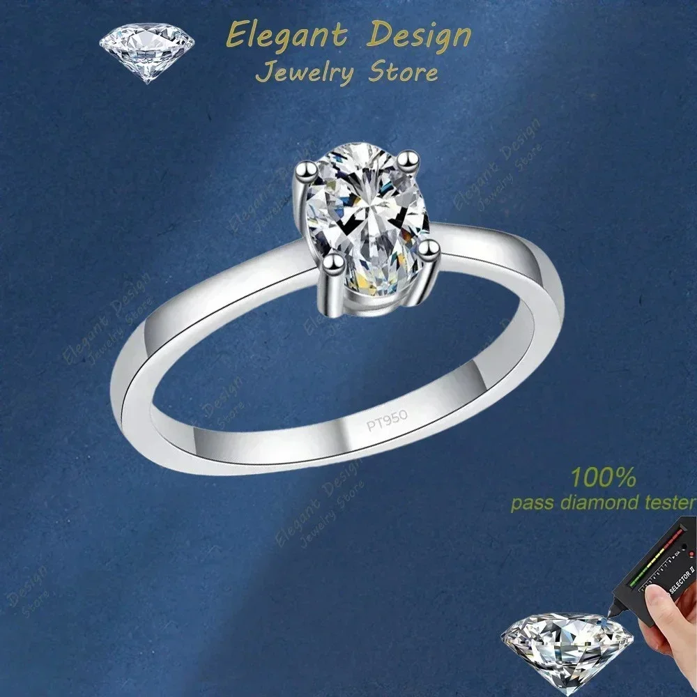 Elegant Design Luxury Ring 1CT Pigeon Egg Shape Moissanite Diamond Female PT950 Platinum Wedding Band for Women Fitting Party