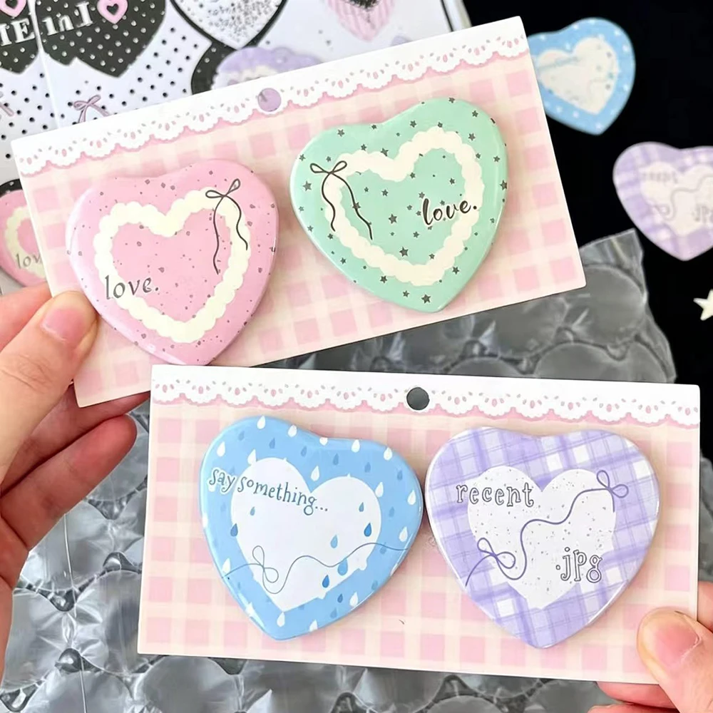 2 pieces of Sweetheart Badge 58mm, macaron colored heart-shaped brooch, DIY bag accessory for girls, party gift