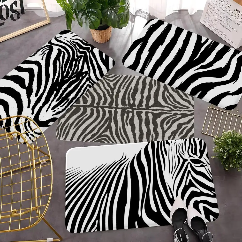 Black White Print Zebra  Floor Mat Entrance Door Mat Washable Non-Slip Living Room Sofa Chairs Area Mat Kitchen Welcome Doormat