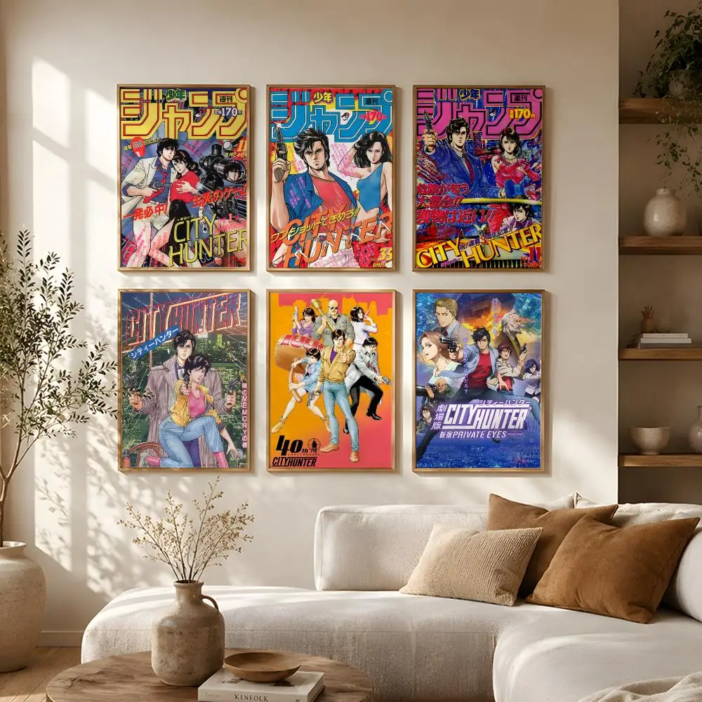 Anime City Hunter Poster Self-Adhesive HD Mural Wall Decals, Living Room Bedroom Home Decor Gift
