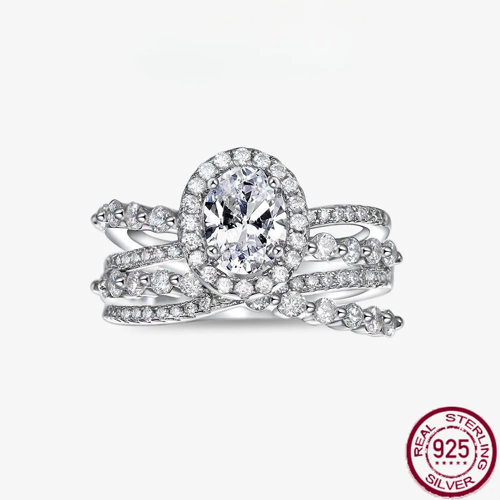 New egg shaped 6 * 8 high carbon diamond s925 silver ring, European and American ins versatile ring, engagement jewelry