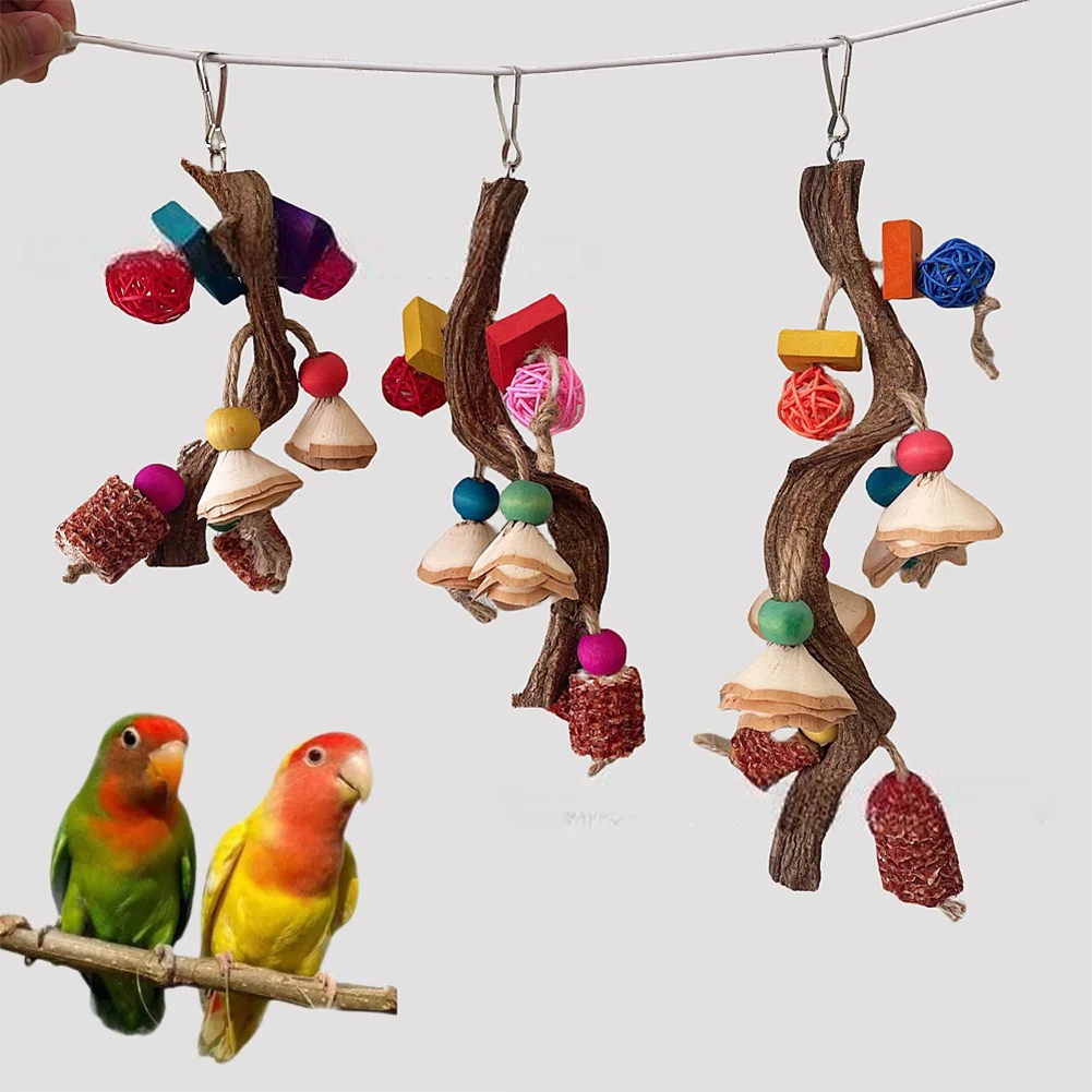 Bird Chew Toys Multicolored Bird Parrot Toy Natural Wood Corn Husks Parrot Hanging Cage Toy, Bird Cage Accessories For Parrots