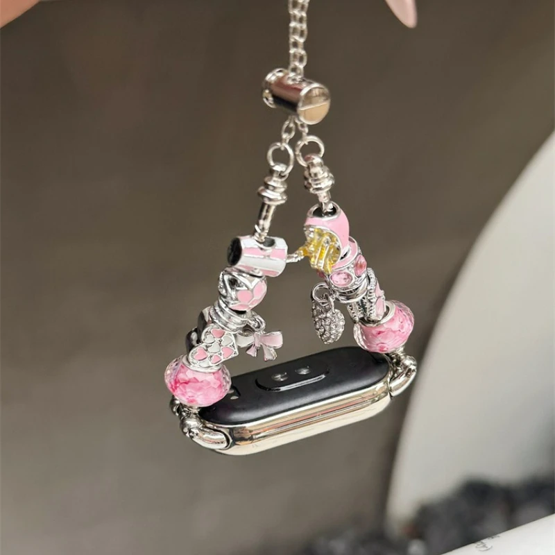 Women Cute Cartoon Glass Bead Charm Bracelet for Mi Band 10 NFC 9 8 Pro DIY Pendant Wristband for Mi Band 7 6 5 4 Jewelry Strap