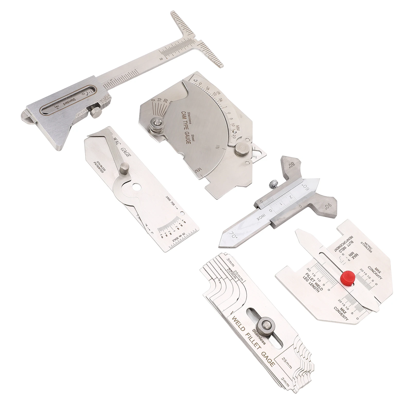 6Pcs Weld Gauge Set Fillet Include Hi Lo Gauge Porosity Undercuts Checking Gauge Angle Measuring Tool