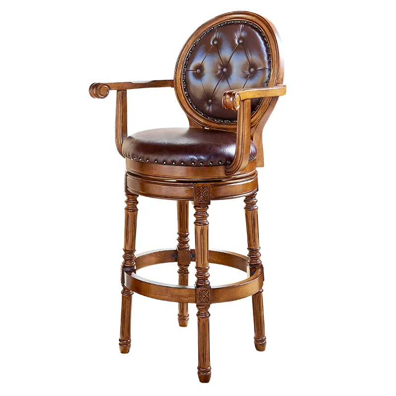 

Hotel luxury chair wood legs stool kichen high back durable home bar chair high end oak wooden frame american bar chair